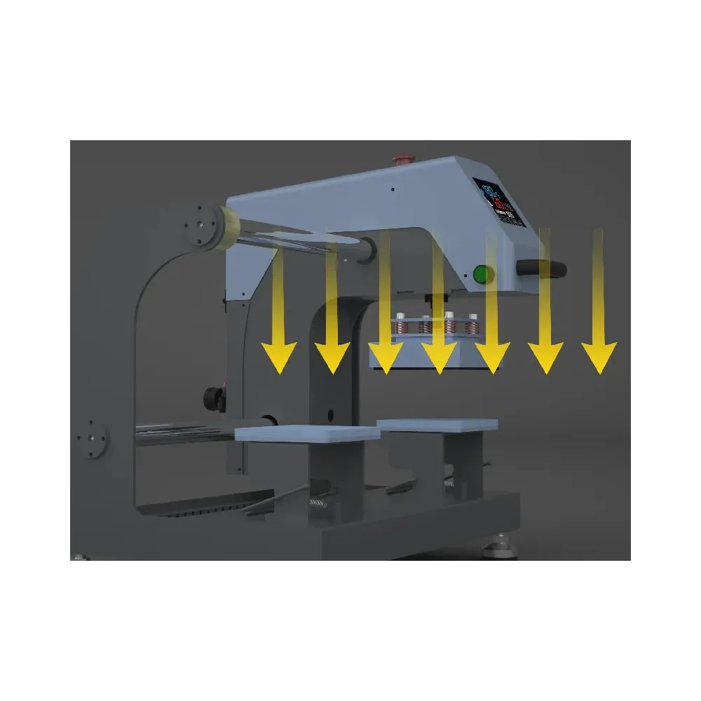Pressa pneumatica a doppia stazione con piano scorrevole per etichette (15×15 cm)